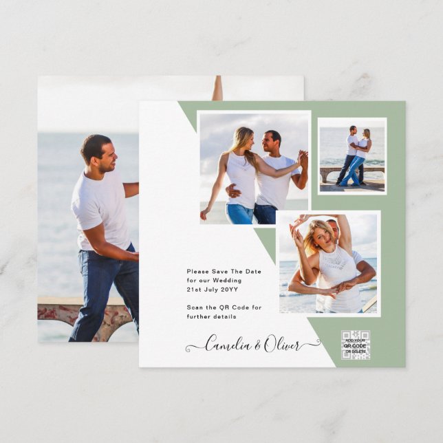 Convite de Casamento Chic Photo com QR Code Data d (Frente/Verso)