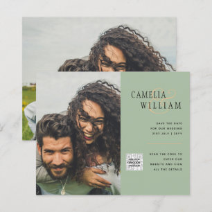 Convite de Casamento Chic Photo com QR Code Salve