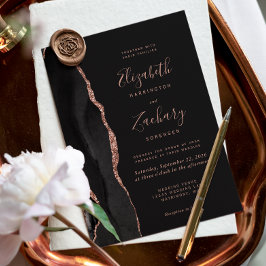 Convite de Casamento Chic Preto com Dourado Rosa Á