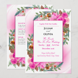 Convite de Casamento Chic Rosa e Pinha
