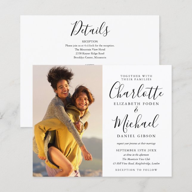 Convite de Casamento Chic Tudo Em Um Foto Orçament (Frente/Verso)
