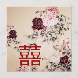 Convite de Casamento Chinês Floral de Primavera