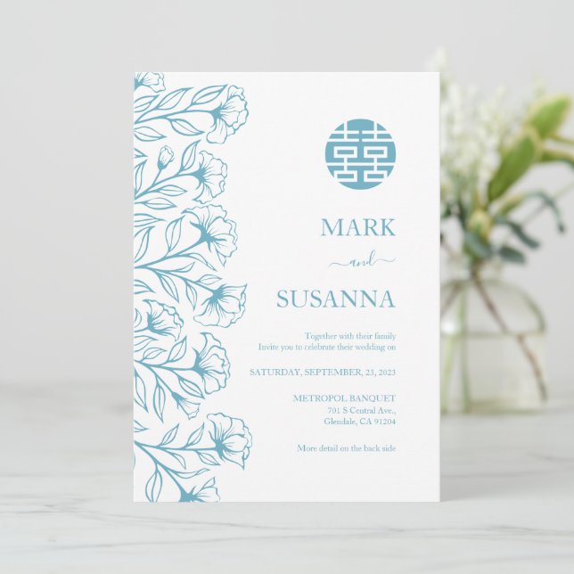 Convite de casamento Chinês Tradicional Elegante (Em pé/Frente)