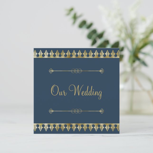 Convite de Casamento Chique Dourado (Em pé/Frente)