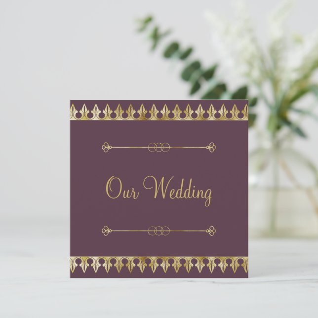 Convite de Casamento Chique Dourado (Em pé/Frente)