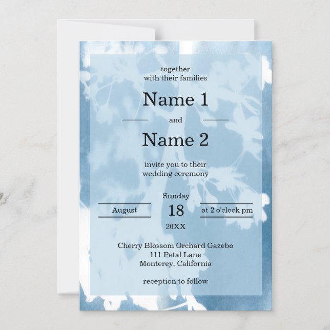 Convite de casamento cianótipo Elegante do Flor de (Frente)