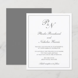 Convite de Casamento Cinza Clássico Elegante e Eco