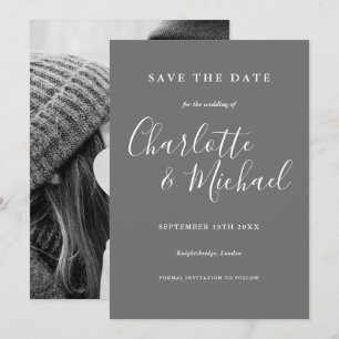 Convite de casamento cinza e branco com foto para 