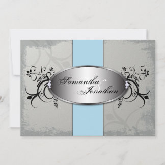 Convite De Casamento Cinza Elegante Azul Com Idade