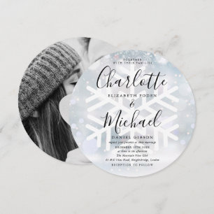 Convite de Casamento Circular com Foto de Flocos d