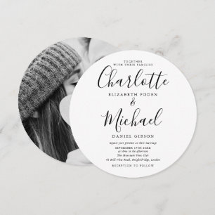 Convite de Casamento Circular com Foto Preto e Bra
