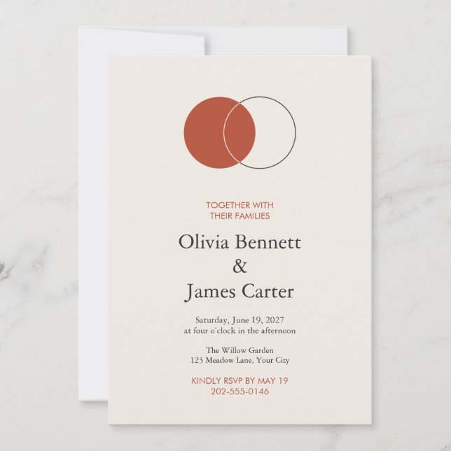 Convite de Casamento Círculos Entrelaçados Minimal (Frente)