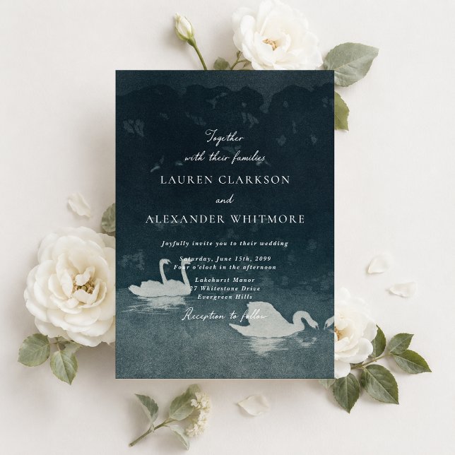 Convite de Casamento Cisne Lago em Belas Artes (Criador carregado)