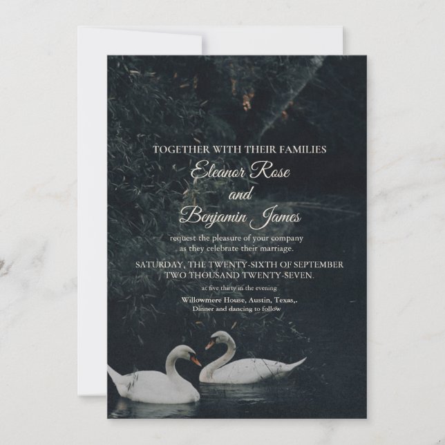 Convite de Casamento Cisne Romântico Mal-humorado (Frente)