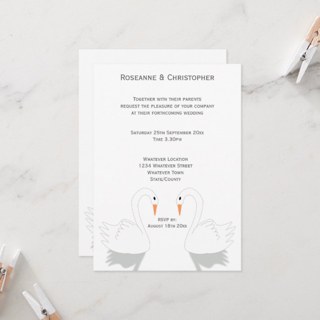Convite de Casamento Cisnes Design (Frente/Verso In Situ)