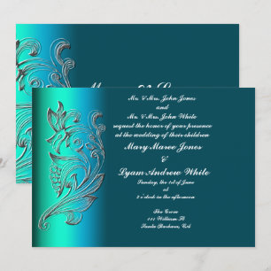Convite de casamento clássico aqua em relevo