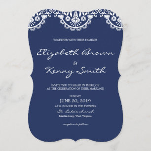 Convite de Casamento Clássico Azul Marinho com Ren