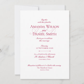 Convite de Casamento Clássico Borgonha