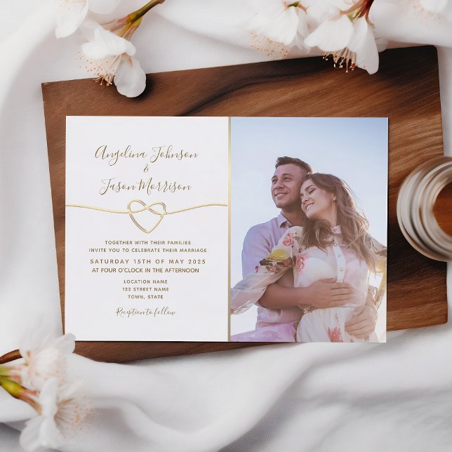 Convite de Casamento Clássico Branco com Foto (Criador carregado)