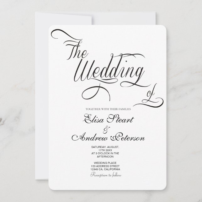 Convite de Casamento Clássico com Caligrafia Elega (Frente)