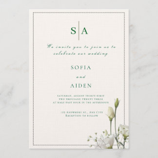 convite de casamento clássico com floral branco e