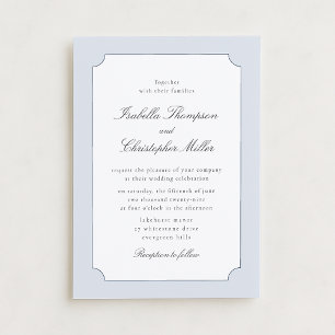 Convite de Casamento Clássico com Moldura Azul Ele