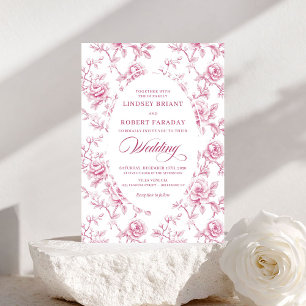 Convite de Casamento Clássico com Padrão de Rosa e