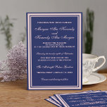 Convite de Casamento Clássico Cor-de-Rosa-Blush Az<br><div class="desc">Um quadro cor-de-rosa pincelado com texto colorido semelhante em um fundo azul marinho. Tudo pronto para você entrar nos detalhes do seu casamento. Parabéns!</div>