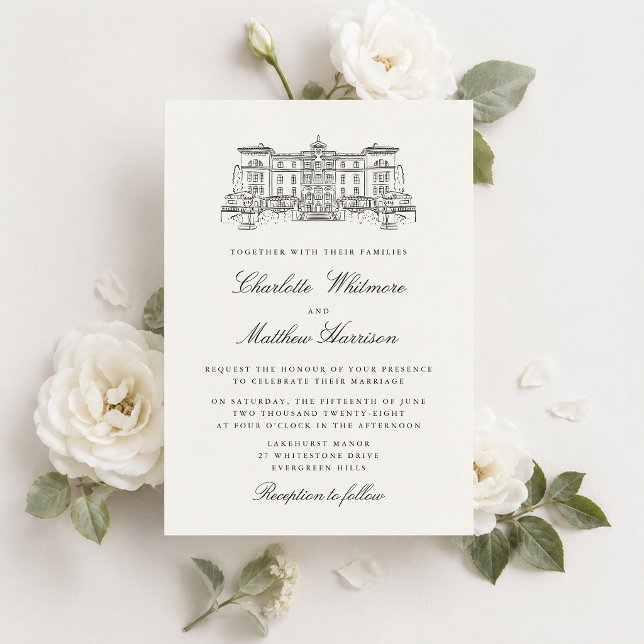 Convite de Casamento Clássico Desenho da Proprieda (Criador carregado)