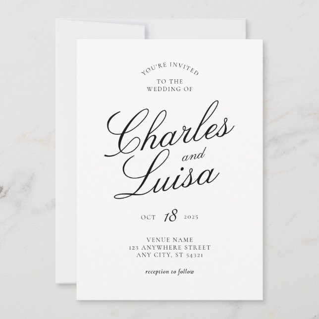 Convite de Casamento Clássico e Elegante Simples (Frente)