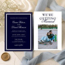Convite de Casamento Clássico Elegante Azul Marinh