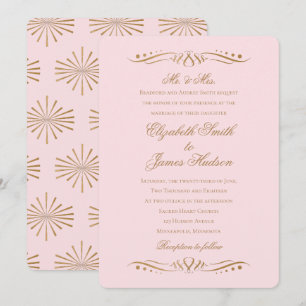 Convite de Casamento Clássico Elegante Bege e Dour