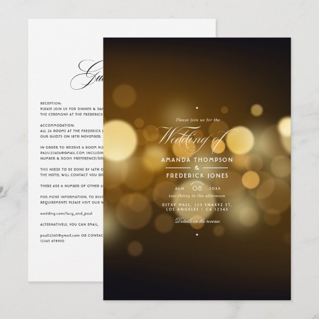 Convite de Casamento Clássico Elegante com Bokeh (Frente/Verso)