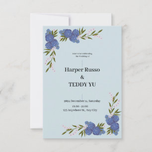 Convite de casamento clássico elegante e azul