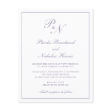 Convite de Casamento Clássico Elegante Roxo Pó Bud
