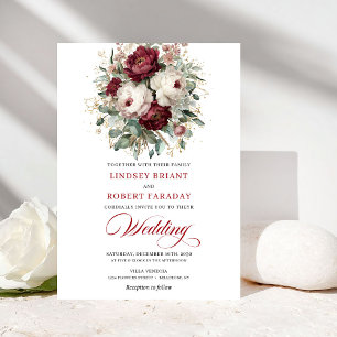 Convite de Casamento Clássico em Aquarela Burgundy