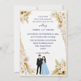 Convite de casamento clássico em bege e dourado