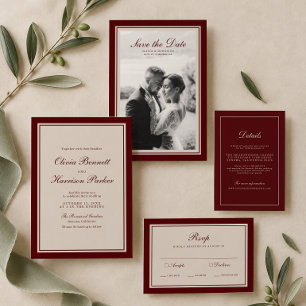 Convite de Casamento Clássico em Borgonha Old Mone