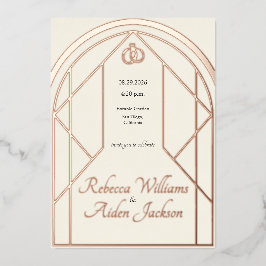 Convite de Casamento Clássico em Marfim e Dourado 