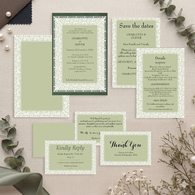 Convite de Casamento Clássico em Verde Sage Elegan (Criador carregado)
