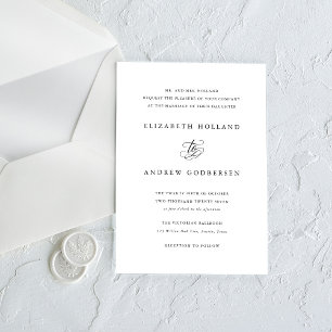 Convite de Casamento Clássico Formal Preto e Branc