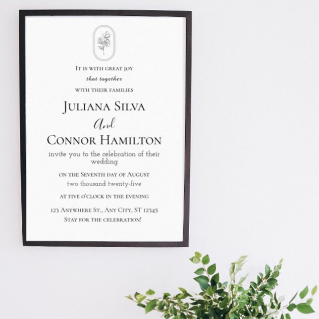 Convite de Casamento Clássico Minimalista Branco (Criador carregado)