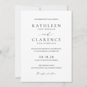 Convite de Casamento Clássico Preto e Branco Elega