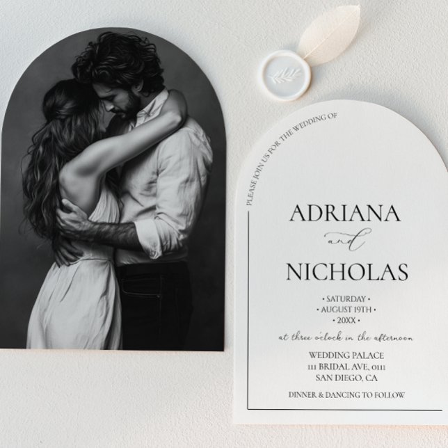 Convite de Casamento Clássico Preto e Branco Simpl (Criador carregado)
