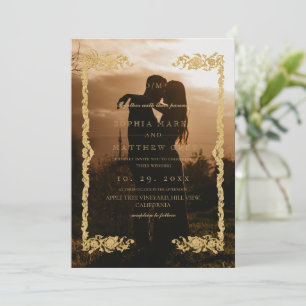 Convite de Casamento Clássico Preto e Dourado em F