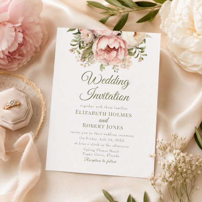 Convite de Casamento Clássico Rosa Velho e Peônia  (Classic Blush & Ivory Peony Wedding Invitation)
