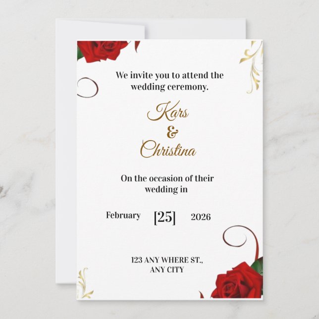 Convite de Casamento Clássico Rosas Vermelhas Eleg (Frente)