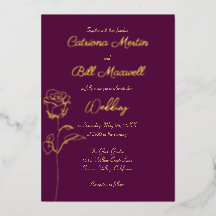 Convite de Casamento Clássico Roxo Ameixa e Dourad