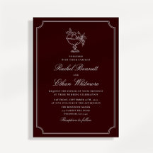 Convite de Casamento Clássico Vinho Tinto com Mold
