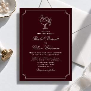 Convite de Casamento Clássico Vinho Tinto com Mold